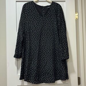 Madewell Star Print 100% Silk Long-Sleeved A-Line Mini Dress Minimalist Black S